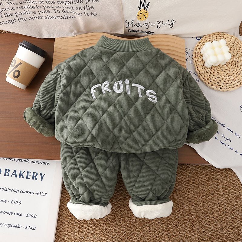 Abbigliamento invernale caldo per bambini 2025, per ragazzi e ragazze, elegante pile spesso, abbigliamento da casa, completo due pezzi_voghion.com