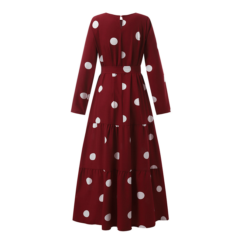 Damklänningar Vintage Polka Dot Print Abaya Long Dress islam muslimska kläder_voghion.com
