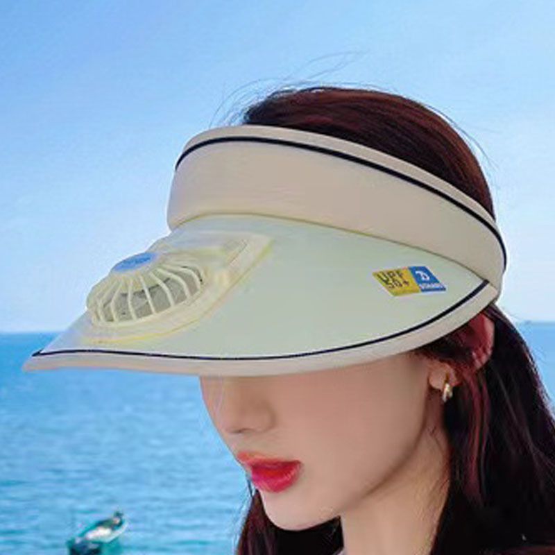 USB Rechargeable Fan Hat With UPF50+ Sun Protection - Unisex Outdoor Cooling Visor For Summer Lightweight Breathable Sun Hat With Built-in Fan_voghion.com