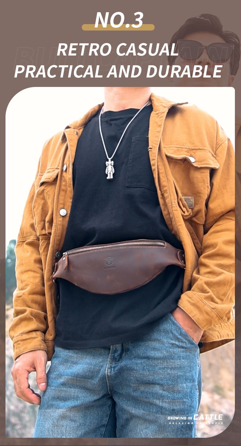 Captain Niu leather goods retro crazy horse leather men's waist bag trendy genuine leather men's bag_voghion.com
