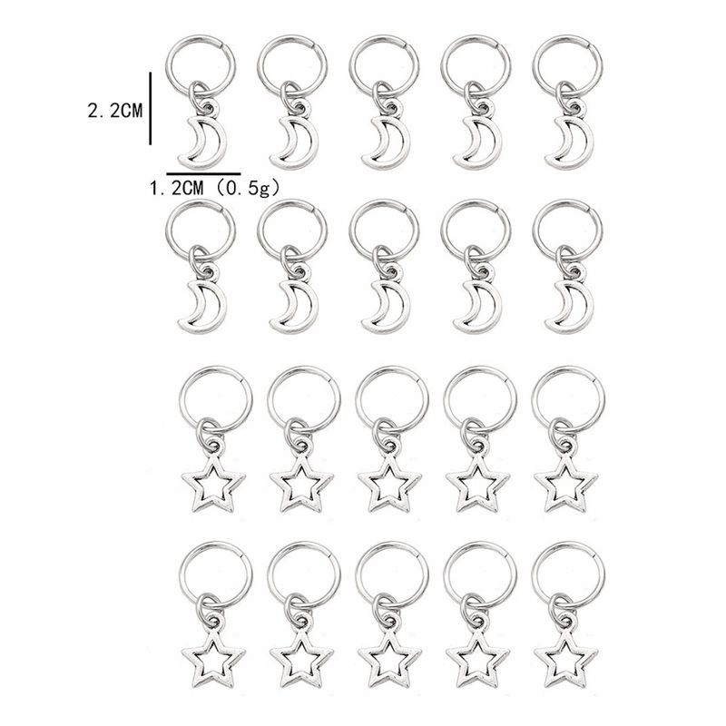 Stern-Mond-Anhänger Dreadlock-Haarschmuck, Metallhohlraum, galvanisierter Stern, offenes Zopf-Accessoire_voghion.com