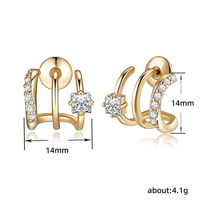 Cao Shidian Diamond Zircon Mesh Red Exquisite Personalized Earrings With Three Claw Curved Line Earrings, Classic_voghion.com