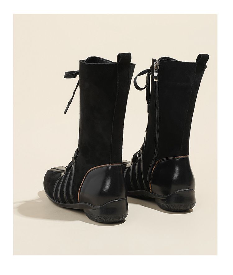 Koreaanse nieuwe retro ridder korte laarzen dames 2025 herfst en winter laarzen veter western laarzen niche platte zool kleur bijpassende korte laarzen_voghion.com