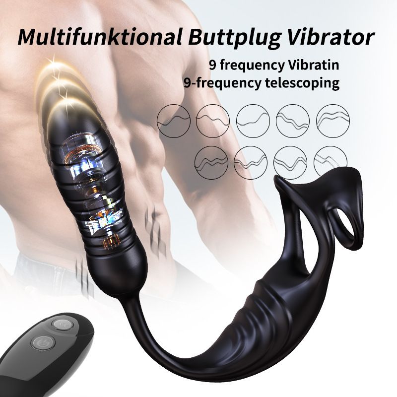 CHIJIANG New Telescopic Anal Plug Prostate Vibrator Massager Wireless Remote Control Double Ring Semen Lock_voghion.com