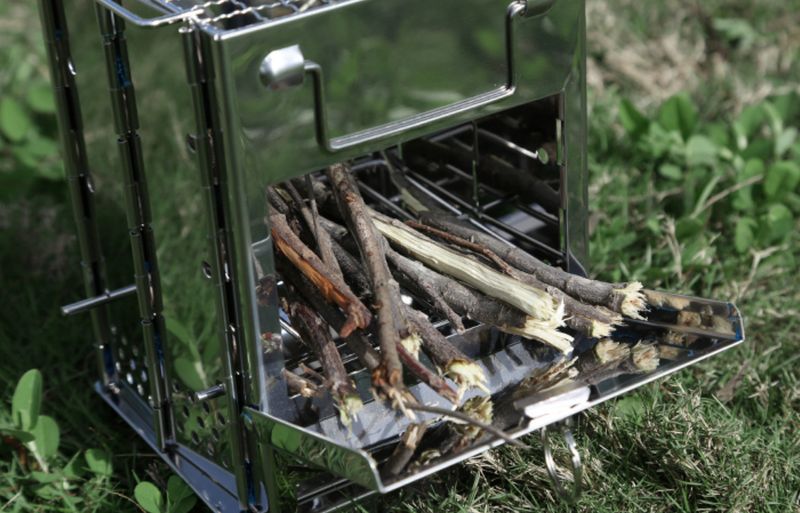 Barbecue pliable en acier inoxydable, mini barbecue multifonctionnel, poêle à bois, type prise, équipement de survie en plein air_voghion.com