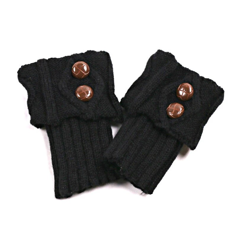 Chaussettes tricotées chaudes et solides pour femmes, 1 paire, chaussettes hautes en Crochet, manchettes de bottes, 3 boutons, chauffe-pieds en laine, à la mode, hiver_voghion.com