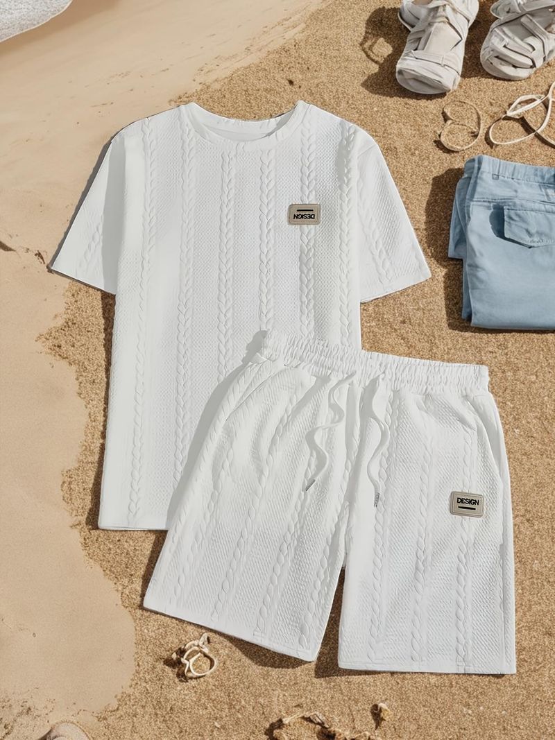 Men's Clothing Men's Wheat Ear Flower Pattern Comfortable 2 Piece Knitted Suit Shorts, Standard US Size With English Washing Mark_voghion.com