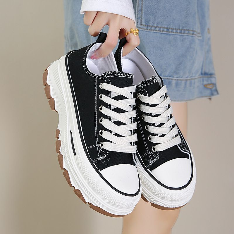 Platform Canvas For Women 2025 Summer New Height Increasing Shoes Black Niche Chunky Casual Sneakers_voghion.com
