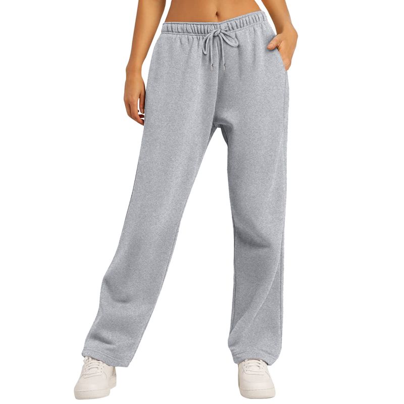 Unisex-Jogginghose mit Fleecefutter, bequeme Jogginghose mit entspannter Passform für Männer und Frauen, hohe Taille mit Kordelzug, weicher Strickstoff, einfarbige Freizeithose_voghion.com