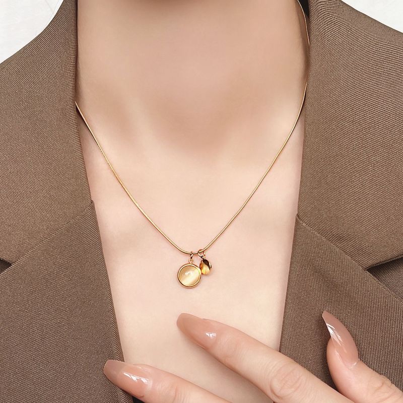 Collana in acciaio al titanio, gioielli estivi alla moda da donna, non sbiadisce, ciondolo rotondo in acciaio al titanio, catena per clavicola, temperamento semplice_voghion.com