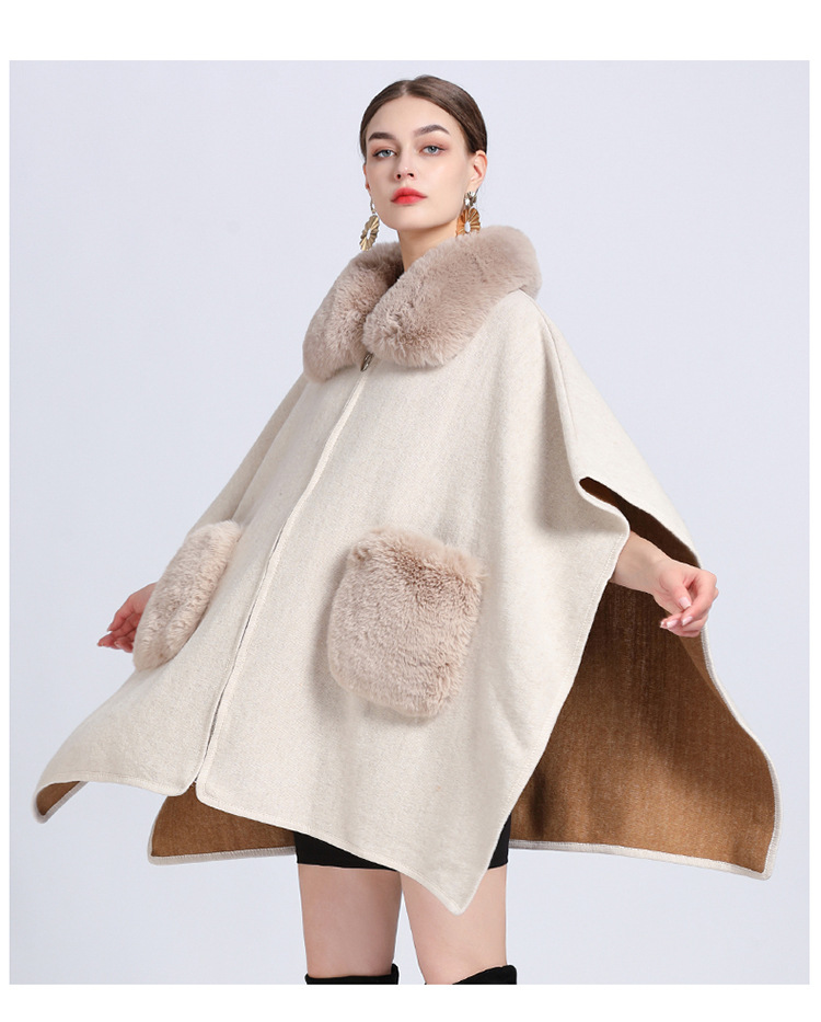 Women's imitation Rex rabbit collar cape cape large size knitted cardigan loose woolen coat_voghion.com