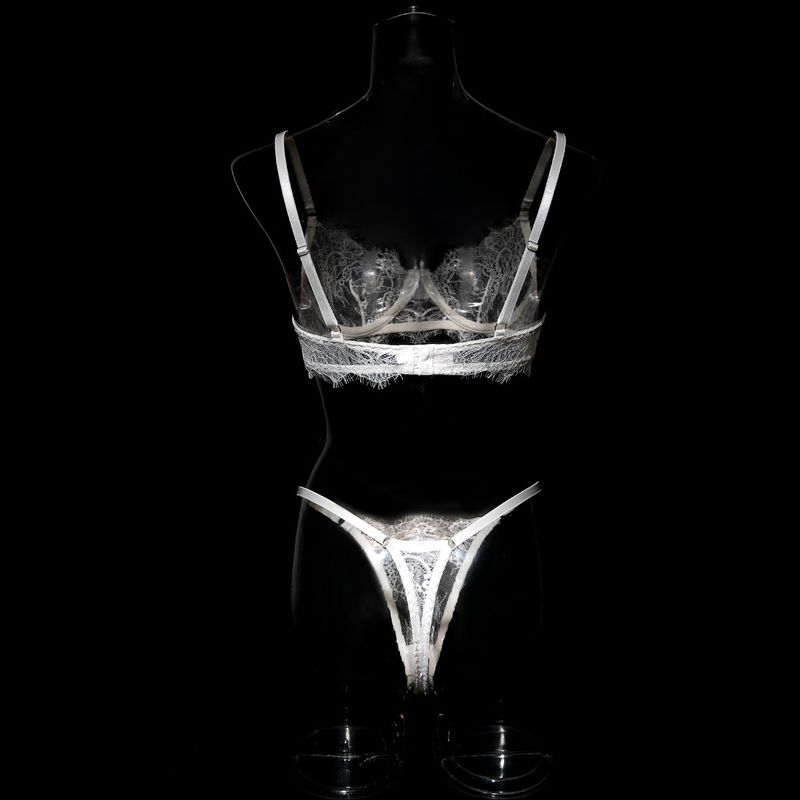 Women's Intimates Big Chest Small Thin Hollow Bra Thong Women's Underwear Set_voghion.com