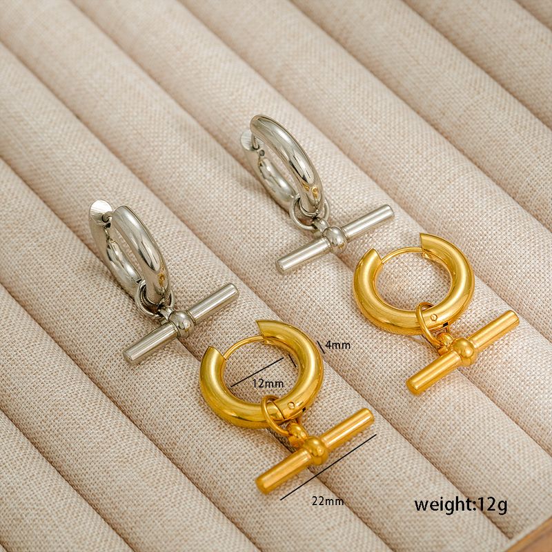 Orecchini a cerchio con fibbia OT in acciaio al titanio, geometrici, a forma di T, da donna, resistenti allo sbiadimento, alla moda_voghion.com