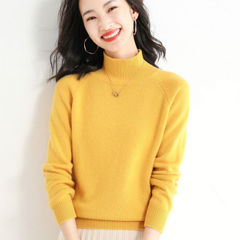 Wool Blend 2025 Autumn Winter New Short Women's Korean Style High Neck Pullover Loose Solid Color Knitted Base Sweater_voghion.com
