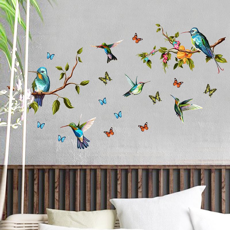 Dallarda dans eden serçeler kelebekler, PVC buzlu N1306 özelleştirilmiş pencere ve oturma odası duvar çıkartmaları_voghion.com
