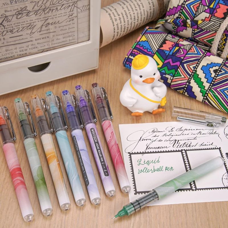 Liquid Ink Rollerball Pens: Multi Colored 0.5mm Extra Fine Point Tip Rolling Roller Ball Pen 8ct Assorted Colors For Journaling_voghion.com