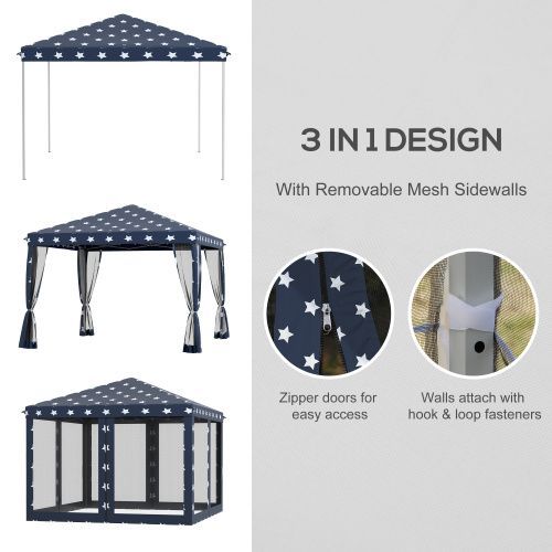 Outsunny 10' X 10' Pop Up Canopy Tent With Netting, Instant Gazebo, Ez Up Screen House Room With Carry Bag, Height Adjustable, For Outdoor, Garden, Patio, American Flag_voghion.com