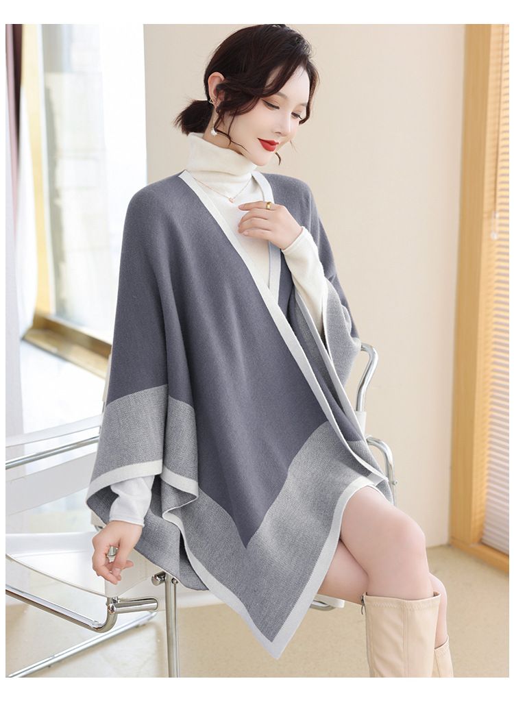 Irregular color cape cape fashion temperament in long knitted cardigan large size cape outside_voghion.com
