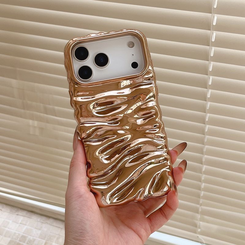 Coque de téléphone de luxe à texture 3D effet glace à bulles, plaquée or, pour iPhone 17 Air, 16, 15, 14, 13 Pro Max Plus_voghion.com