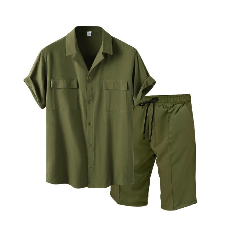 Nuova camicia oversize a maniche corte in tinta unita, set casual estivo, set da uomo con risvolto_voghion.com