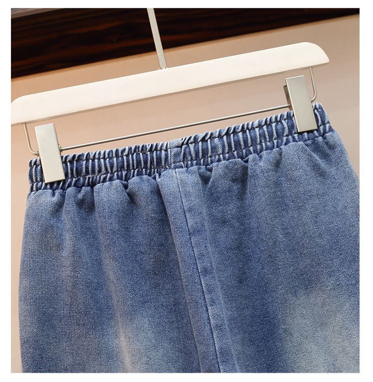 Sommermode Denim Zweiteiler Anzug Elastische Hose Kapuzenjacke Damen Weites Bein Stilvoll Locker Schlank Zweiteiler Set_voghion.com