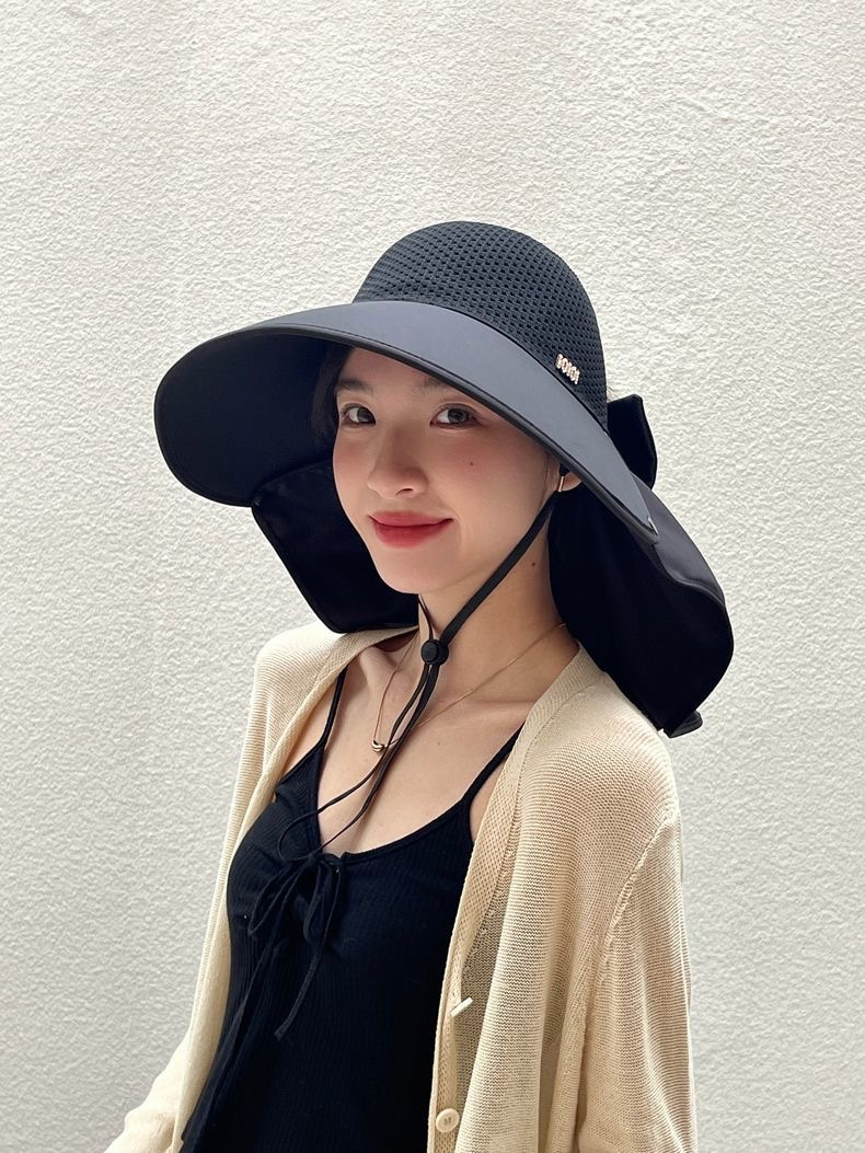 Cappello da sole scialle, cappello a cilindro vuoto da donna estivo resistente ai raggi UV, cappello da sole da ciclismo a tesa larga, bellissimo cappello da spiaggia alla moda da donna_voghion.com