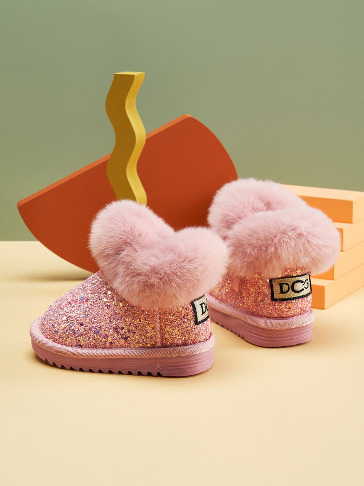 Mädchen-Schneestiefel, Leder und Fell integriert, wasserdichte Kinder-Plüsch-Winterschuhe, Kinder-Baumwollstiefel, klein_voghion.com