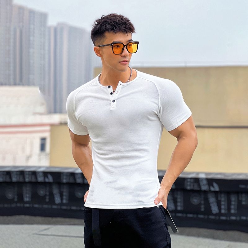 Muscle-Enhancing Ribbed Crew Neck Tee - 88% Cotton Compression Fit For Gym & Street (Unisex, Breathable, Stretch Fabric)_voghion.com