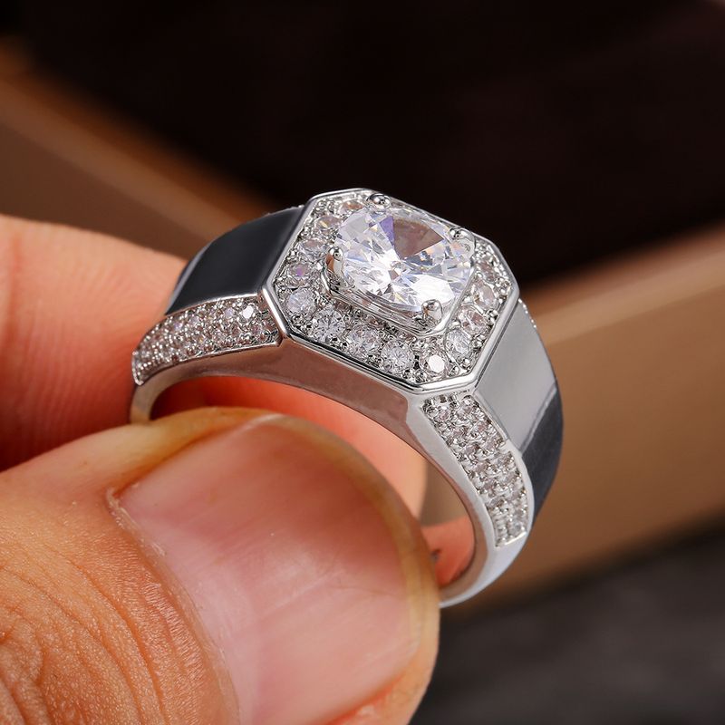 Bague de luxe exquise pour homme, plaquée argent, or blanc K, zircone simulé_voghion.com