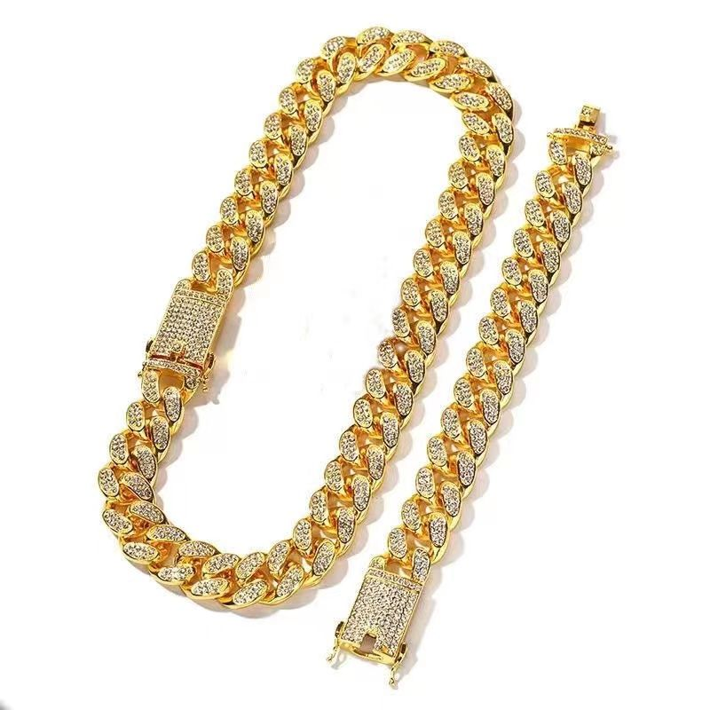 Full Iced Out Watch Mens Cuban Link Chain Bracelet Necklace Choker Bling Jewelry for Men Big Gold Color Chains Hip Hop_voghion.com