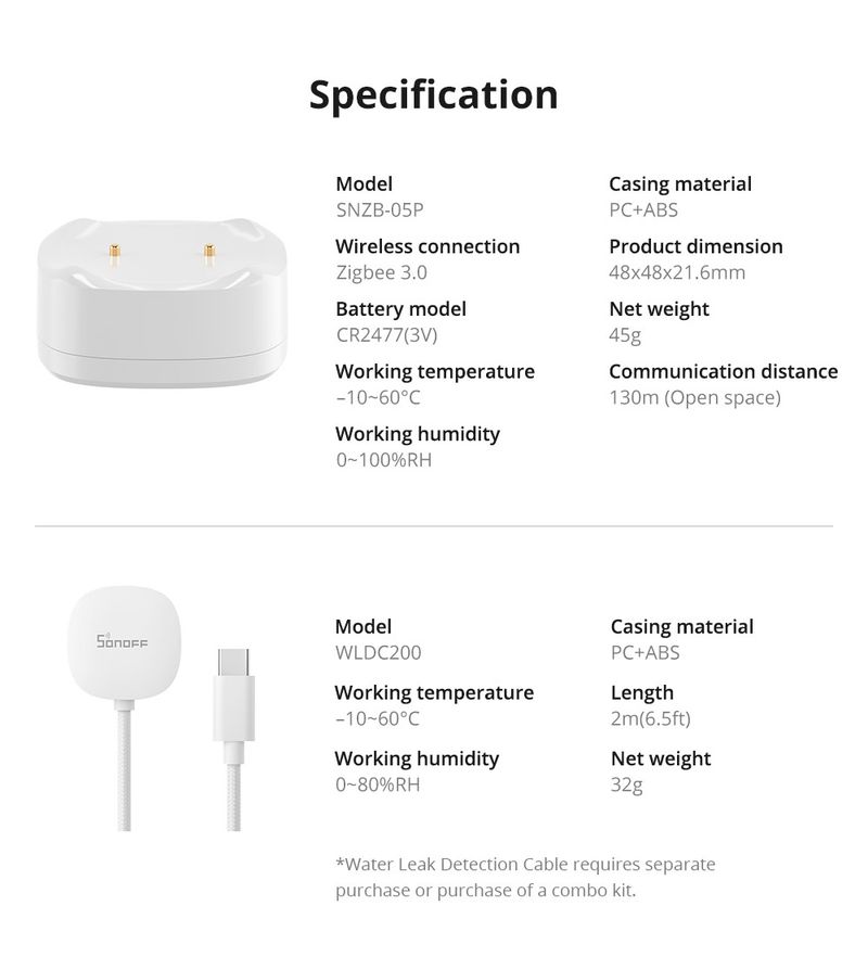 SONOFF SNZB-05P Zigbee senzor puščanja vode, zaznavanje puščanja in kapljanja, opozorilo v realnem času, pametni senzor Scence prek eWek Alexa Google_voghion.com