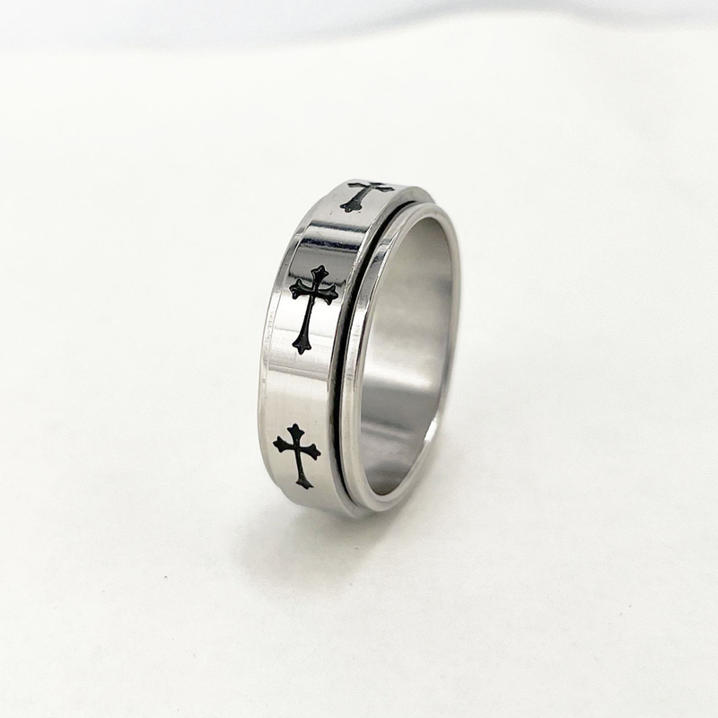 Anillo de titanio para hombre, anillo cruzado moderno y versátil, pulsera de joyería de acero inoxidable_voghion.com