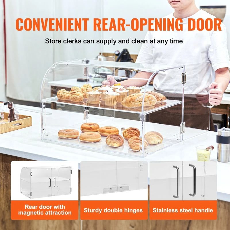 Espositore in acrilico con scatola e accesso posteriore a 2 livelli, espositore per pasticceria da banco, espositore commerciale con sportello rimovibile_voghion.com