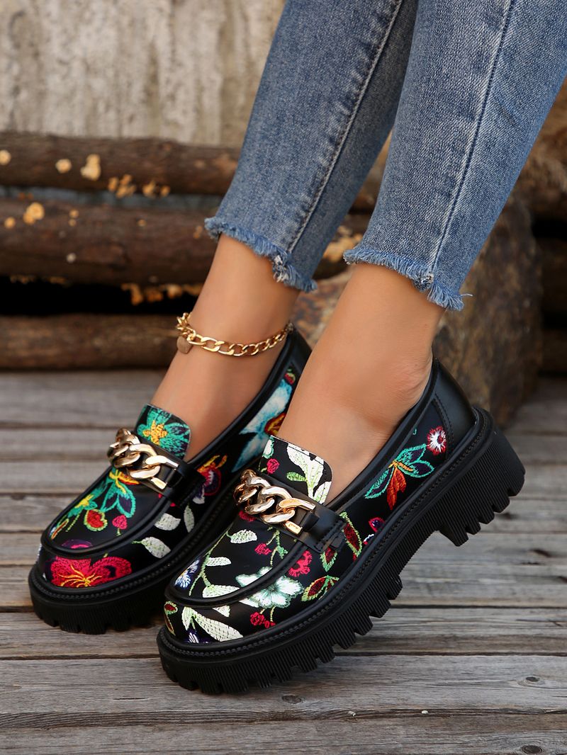 Nye runde hoved flade dameloafers med tryk_voghion.com