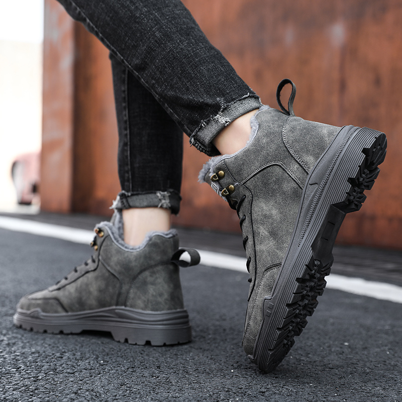 Herensneakers met stalen neus Winterwarme fleece enkellaarsjes Winddichte heren outdoor wandelschoenen_voghion.com