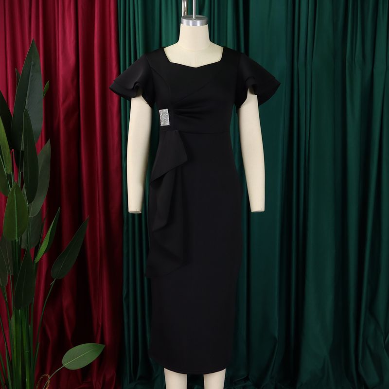 Women's Clothing fashion temperament elegant ruffled solid color hip wrapped _voghion.com