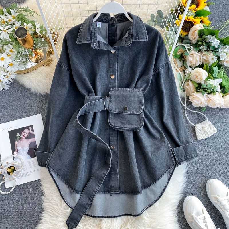 Camicia in denim versatile con cintura regolabile e design senza schienale: stile multiuso per le donne_voghion.com