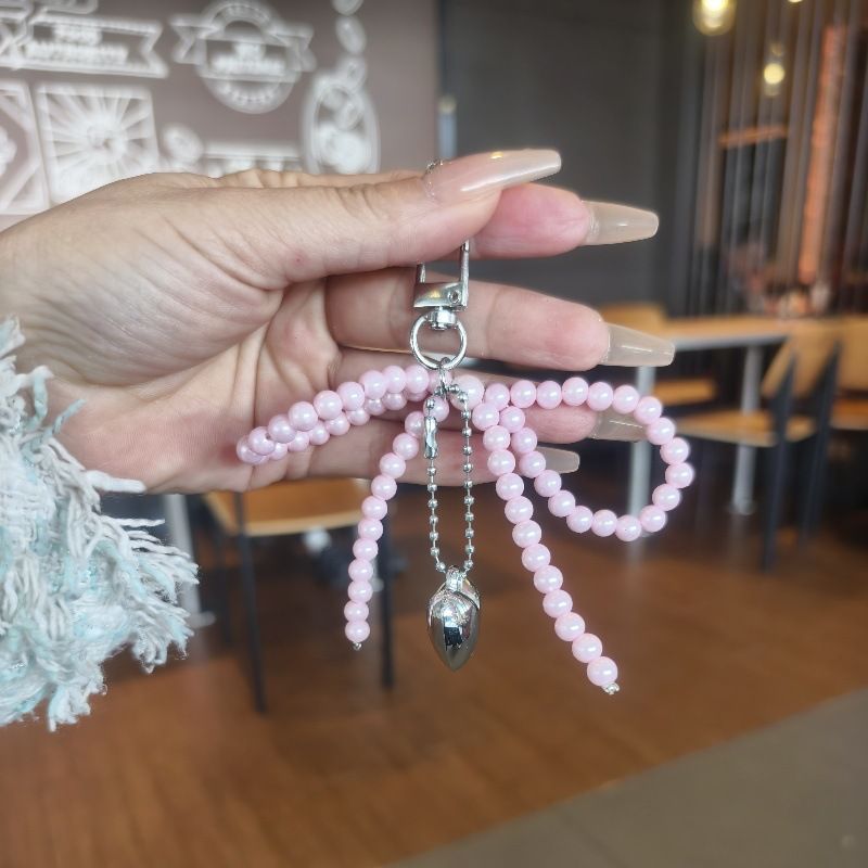 2025 New Pearl Bow Silver Heart Pendant Keychain_voghion.com
