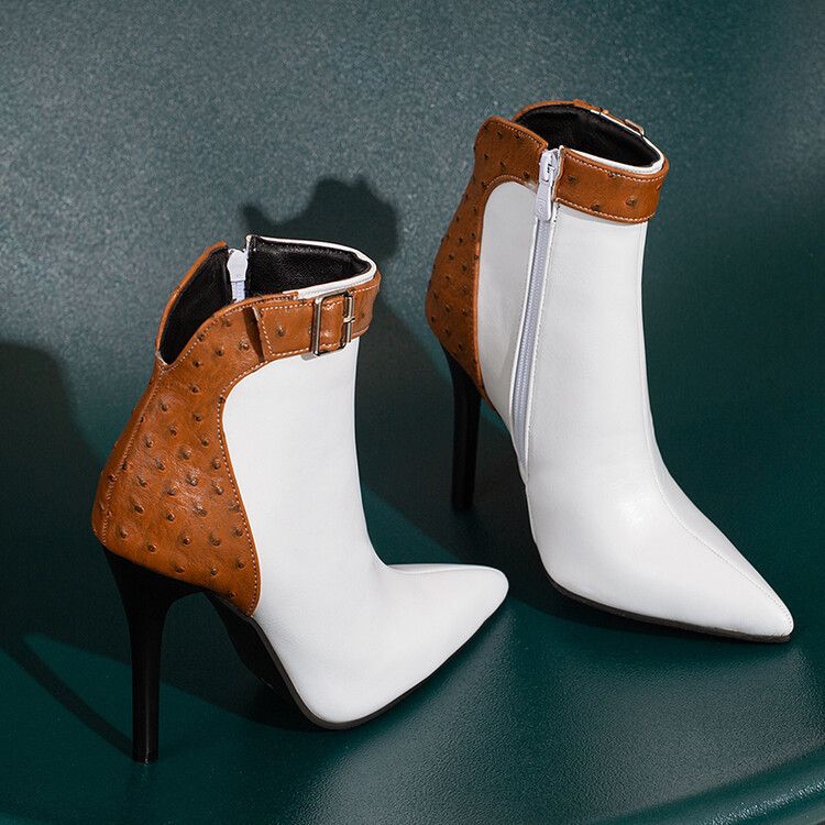 2022 European and American style pointed thin heel fashion women's boots leopard print short boots foreign trade large size color matching short boots_voghion.com