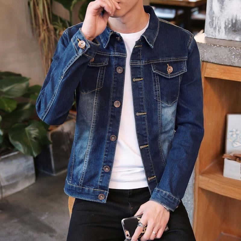Blaue Revers-Jeansjacken für Herren, günstiger Preis, stilvolle Herrenmode, japanische Retro-Rock-Ästhetik, originaler Stoff-Cowboymantel für Herren_voghion.com
