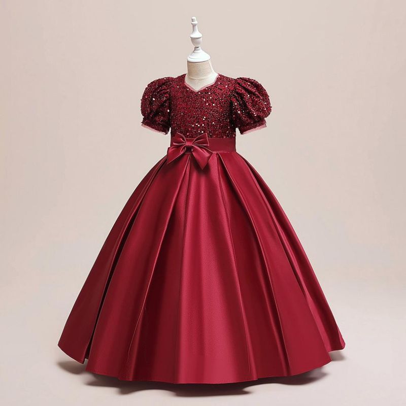 Nuova gonna da principessa per bambina, media e grande, con maniche a sbuffo glitterate e gonna tutù in raso impiombata in stock_voghion.com