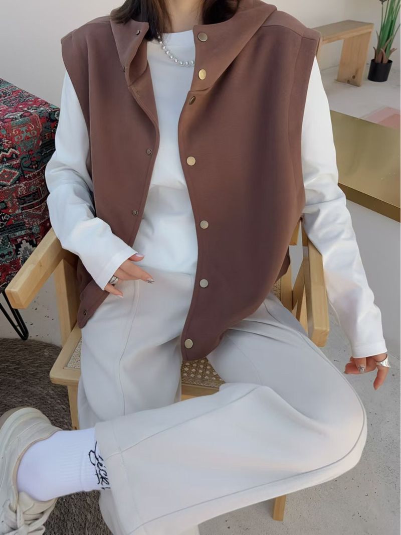 Stylish short vest women's 2024 autumn winter new loose and slimming drawstring versatile top jacket_voghion.com