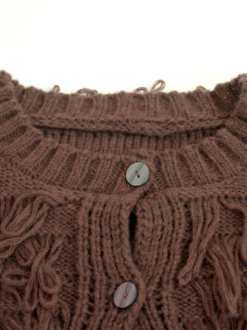 "Fringe Button Cardigan – Women's Knitted Long-Sleeve Open Front Sweater (S-XL)"_voghion.com