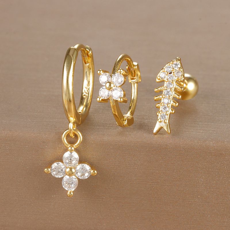 Gioielli e accessori orecchini geometrici alla moda, set di orecchini floreali con micro zirconi intarsiati, orecchini da donna leggeri e di lusso personalizzati in tre pezzi_voghion.com