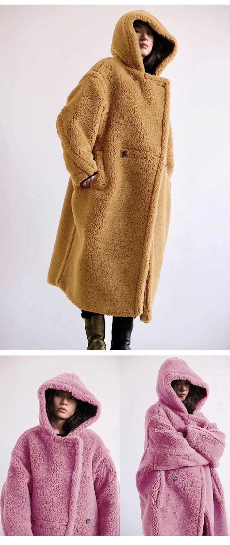 Damenbekleidung Herbst und Winter Lässiger Pelzmantel Damenmantel Mittellanger Kapuzenrevers Modischer Lammwolle-Temperament-Trend_voghion.com