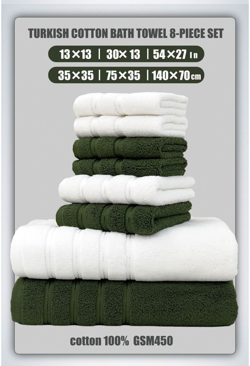 Set di asciugamani da 8 pezzi in cotone pettinato di alta qualità - Include asciugamani da bagno e da viso extra spessi e altamente assorbenti per uso domestico e alberghiero._voghion.com