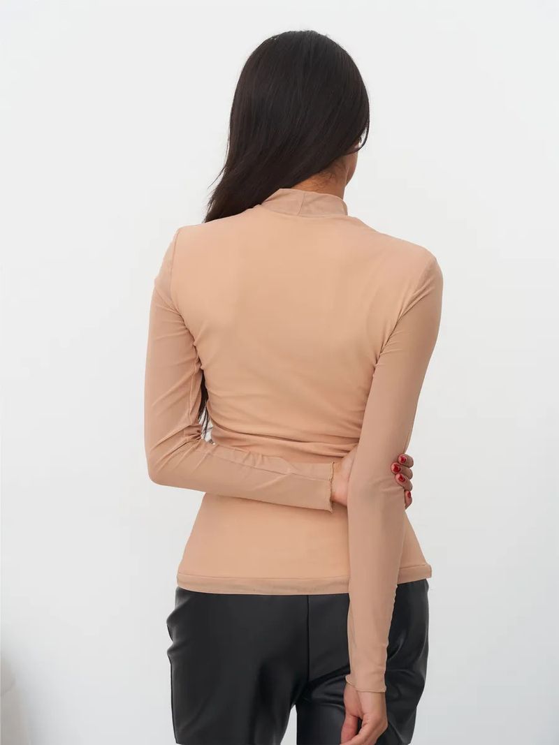 Sexy, durchsichtiges Mesh-T-Shirt im Spicy Girl-Stil für Damen mit Aufdruck als Basis, langärmliges Gareth-Stoff-Oberteil mit hohem Halsausschnitt_voghion.com