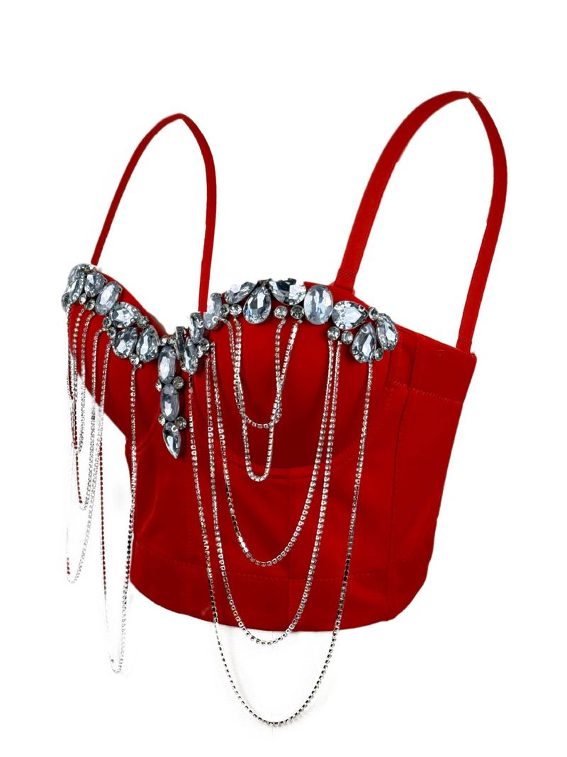 Damenbekleidung Weißer Ketten-Diamant-Sexy-BH Design Sense Inner Wear High End Outer Wear Fischgräten-BH_voghion.com