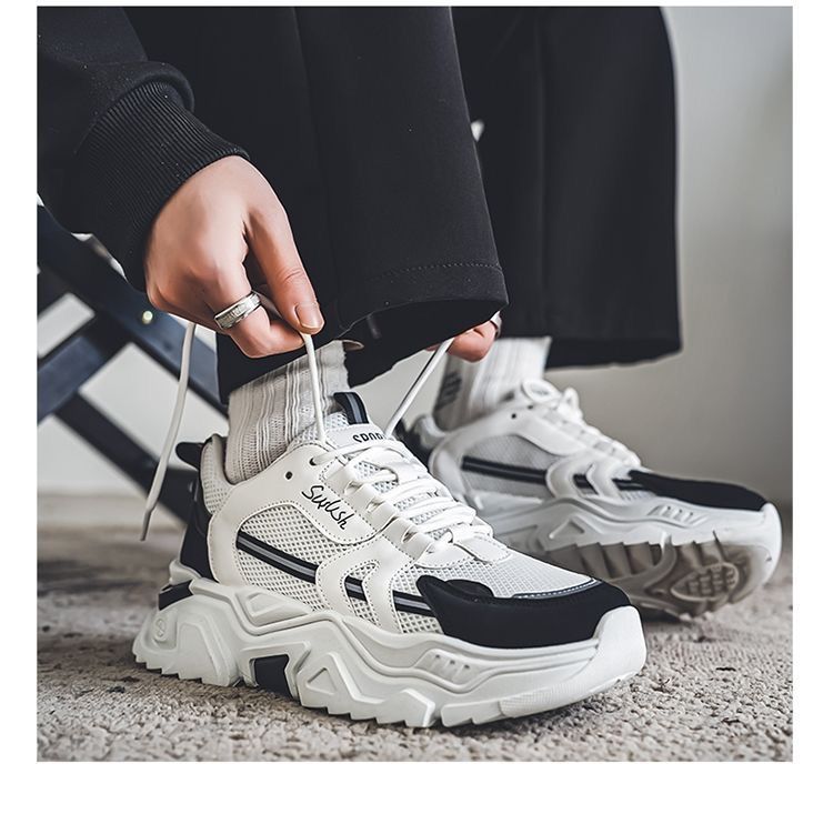 Scarpe da uomo estive traspiranti, nuove tendenze di stile, adatte a tutti i tipi di sport giovanili, con suola spessa e rialzate, piccole scarpe bianche da papà._voghion.com