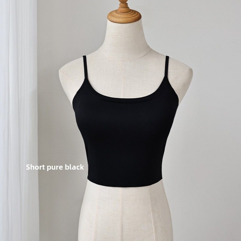 Hermoso chaleco camisola para mujer con espalda descubierta, diseño de cojín integrado en el pecho, corte ajustado para uso externo e interior sin tirantes (talla L)_voghion.com